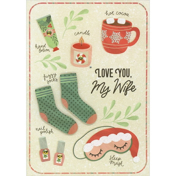 Designer Greetings Holiday Pampering Items: 3D Tip-On Green Socks, Sequins and Gems Hand Decorated Christmas Card for Wife