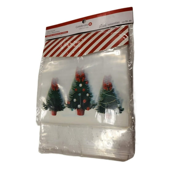 Christmas Treat Bags 24pc - Trees, Snowflake, Stripes