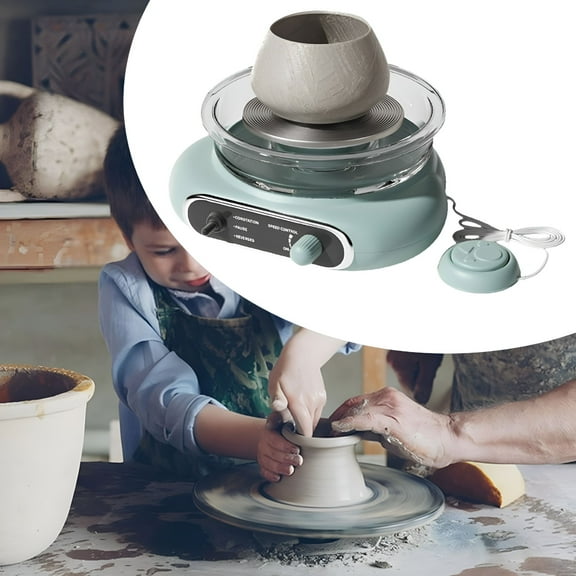 BESTSKY Mini Pottery Wheel Kit with 8Pcs Sculpting Tools Compact Electric Clay Wheel for Children Adults Beginners DIY Craft Supplies Green
