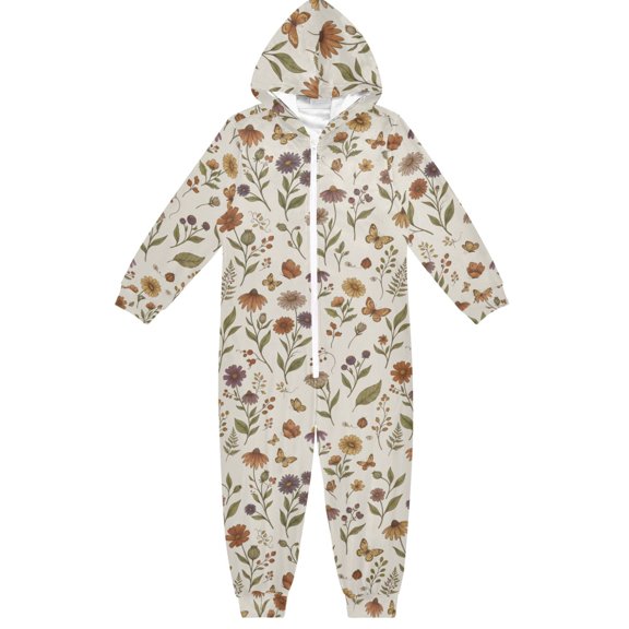 Flower Bed Boys & Girls Hooded One-Piece Pajamas Warm Crystal velvet Hooded Long Sleeve Loungewear Jumpsuit Unisex
