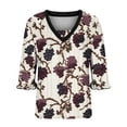 thumbnail image 4 of Camiseta Impresa Casual de Manga Corta de las Mujeres, Cuello en V de Manga de Cinco Cuartos con Pliegues en el Pecho, Camiseta de Estilo de Manga Larga de las Mujeres, 4 of 6