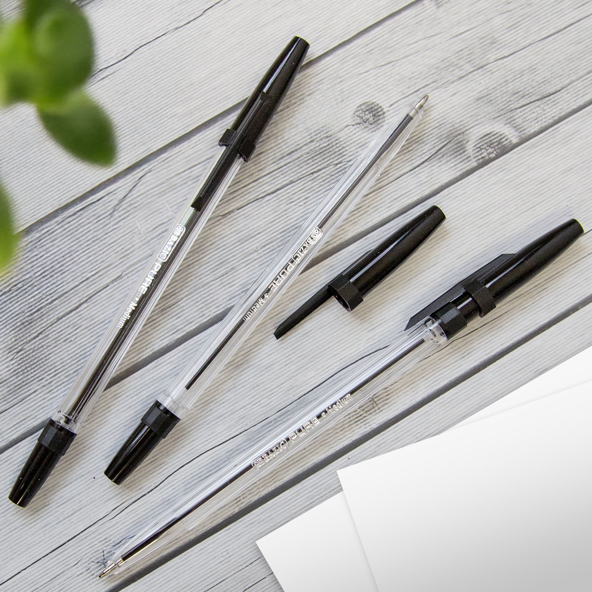 BAZIC Ballpoint Pen Pure Black Color Stick Pens, 1.0 mm, (12/Pack), 24-Pack