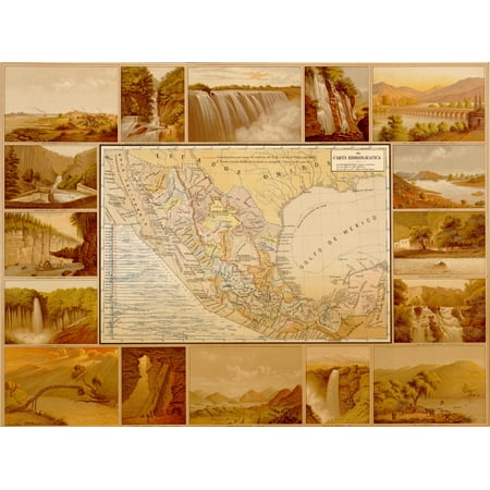 Waterfalls & Dams in Mexico Illustrated History of the United States of Mexico Atlas pintoresco  histrico de los Estados Unidos Mexicanos Poster