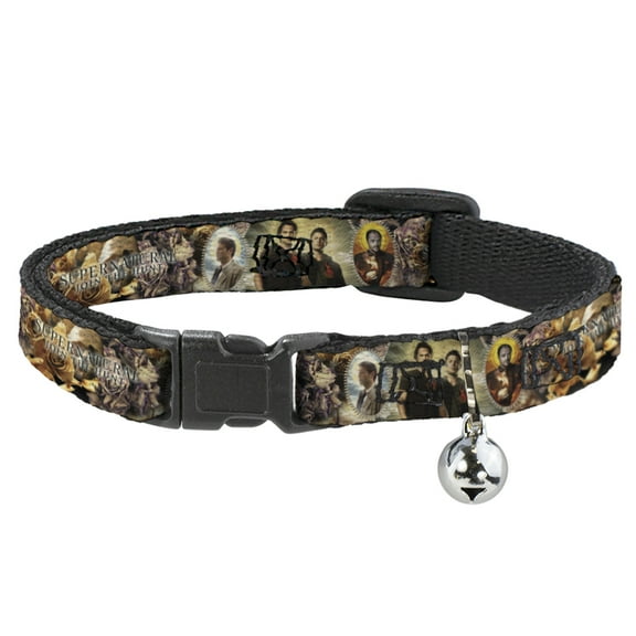 Supernatural Breakaway Cat Collar With Bell, Plastic Clip, Easy Adjustable, Supernatural Character Saintly Icons Skull Roses, 8.5 to 12 Inches 0.5 Inch Wide