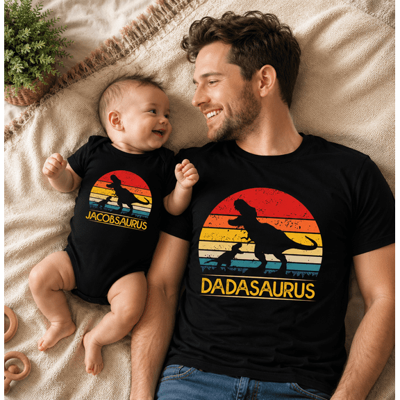 Daddy And Me Dinosaur Matching Shirts, Dadasaurus Tee, Personalized Baby Dinosaur Outfit, Fathers Day Matching Family Shirt