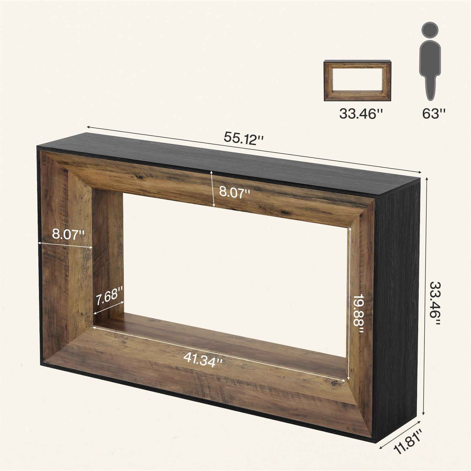 Demi Bonn 55" Industrial Two-Tone Console Table, Sleek Entryway Display Storage Unit, Sturdy Side Table for Living Room, Brown