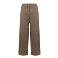 thumbnail image 7 of Blphud Wide Leg Slacks Women Pants Casual Elastic Women Classic Fall Plus Size Wide Legged Trouser Ladies Breathable Travel Hi Waist Solid Loose Fitting Flairy Linen Trouser Dresses Women Coffee S, 7 of 7