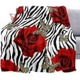 thumbnail image 2 of Floral Throw Blanket, Black and White Zebra Print Blanket, Cheetah Print Butterfly Red Rose Flower Blanket, Cozy Soft Lightweight Fuzzy Plush Flannel Fleece Blanket for Couch, Sofa, 50"x60", 2 of 7