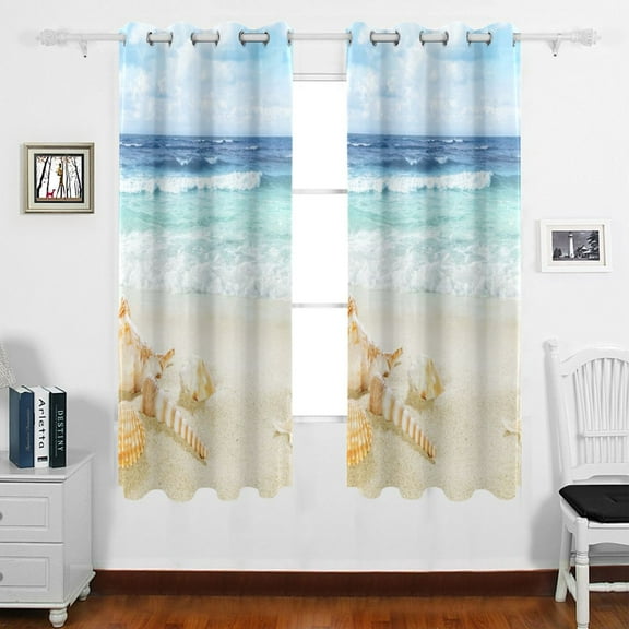Tropical Seashells on Beach Grommet Blackout Curtains Thermal Insulated Window Curtain Sets for Bedroom Living Room 63"L x 55"W 2 Panels