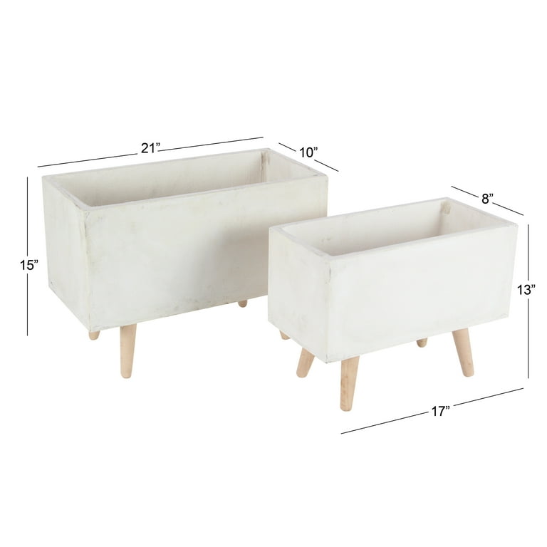 DecMode Fiber Clay Contemporary Planter, White, Set of 3 DecMode Fiber Clay Contemporary Planter, White, Set of 3