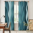 thumbnail image 4 of Abstract Turquoise Moire Kitchen Curtains 84 Inch Length, Gradient Coastal Ocean Geometric Grommet Top Bedroom Living Room Curtains, Light Filtering Cafe Curtain Drapes 2 Panels Set 84''x84'', 4 of 9