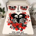 thumbnail image 2 of Manfei Gothic Skull Skeleton Twin Sheet Sets,Romantic Valentine Day Twin Fitted Sheet,Red Flower Floral Flat Sheet For Girl Boys,Super Cozy Room Decor,3-Piece, 2 of 7