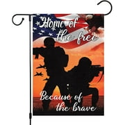 Patriotic Memorial Day Garden Flag 4th of July Garden Flags Home of The Free Because of The Brave Soldier Yard Flags 12x18 Inch Double Sided Burlap Banner for Independence Day Outdoor Decor(ONLY FLAG)