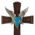 thumbnail image 6 of Western Boho Chic Turquoise Heart Angel Wings Tooled Floral Leather Wall Cross, 6 of 11
