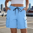 thumbnail image 2 of GERsome Women's Shorts with Pockets Drawstring Elastic Waist Outdoor Travel Hiking Cargo Shorts Blue Size M, 2 of 7