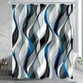thumbnail image 2 of Blue and Grey Shower Curtain for Bathroom Blue and Black Shower Curtain Fabric Modern Abstract Striped Minimalist Bath Waterproof , Black Gray Blue 72"W x 78"L (Pack of 1), 2 of 6