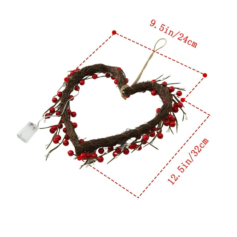 Tarmeek Valentine's Day Wreath,Red Berry Garland 16 LED Lighted Heart  Shaped Valentines Wreaths for Front Door, Battery Operated Artificial  Wreaths Home Decoration for Outdoor Indoor Wall Mantel 