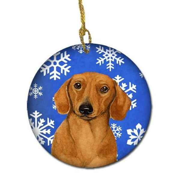 Dachshund Winter Snowflake Holiday Ceramic Ornament
