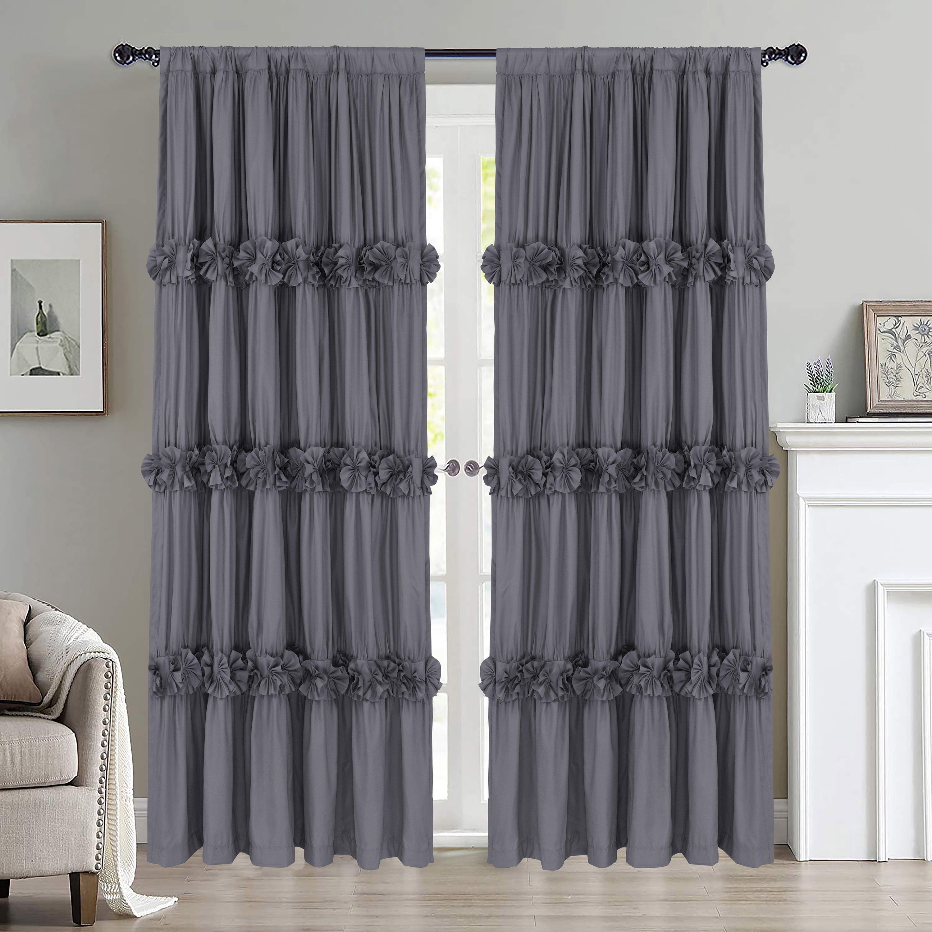 HIG Uptown Modern Gray Solid Print Geometric Rod Pocket Blackout Curtains, 54" x 84" (2 Panels)