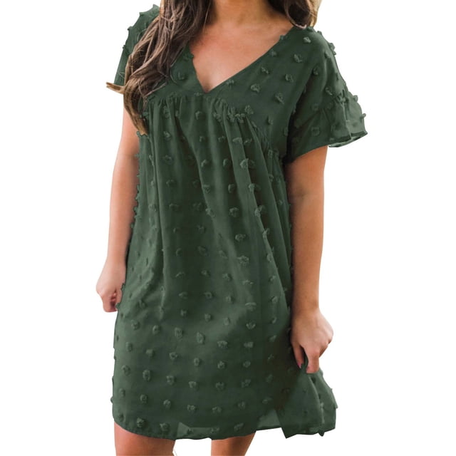 Felwors Robe Manches Courtes Mini Taille Sexy Robe Décontractée Cou Haut Flowy Femmes Robe de Femmes
