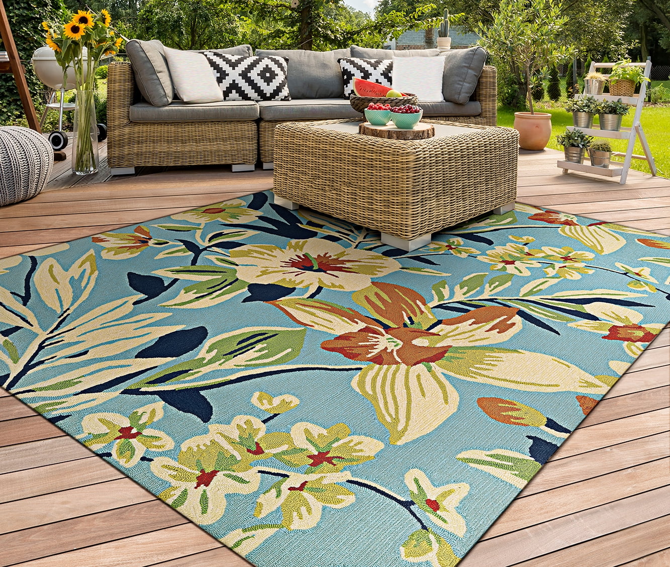 Covington Whimsical Garden Powder BlueMulti Indoor/Outdoor Area Rug