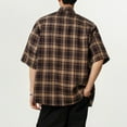 thumbnail image 5 of Leesechin Men's Casual Button-Down Flannel Plaid Cotton Shirt Loose Cozy Lapel Short Sleeve Shacket Jacket Overcoat, 5 of 6
