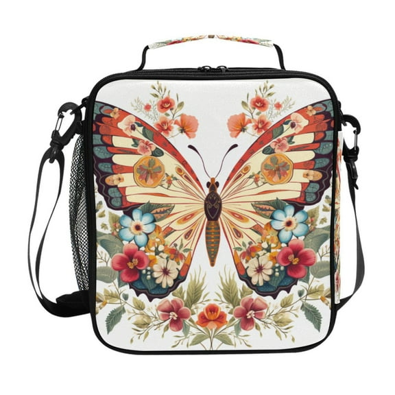 ALAZA Butterfly with Flowers Lunch Box Insulated Lunch Bag Reusable Thermal Cooler Tote School Picnic