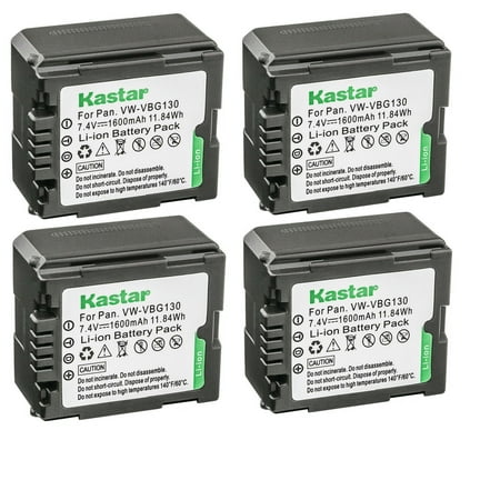 Kastar 4-Pack VW-VBG130 Battery Replacement for Panasonic SDR-H80 SDR-H80A SDR-H80K SDR-H80P SDR-H80PC SDR-H80R SDR-H80S SDR-H90 SDR-H90K SDR-H90P SDR-H90PC VDR-D50 VDR-D51 Camera