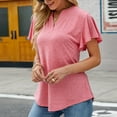 thumbnail image 4 of Womens Ruffle Short Sleeve Tunic Tops V Neck Blouses Loose Fit Solid Color Dressy Casual Work Shirts for Women, 4 of 5