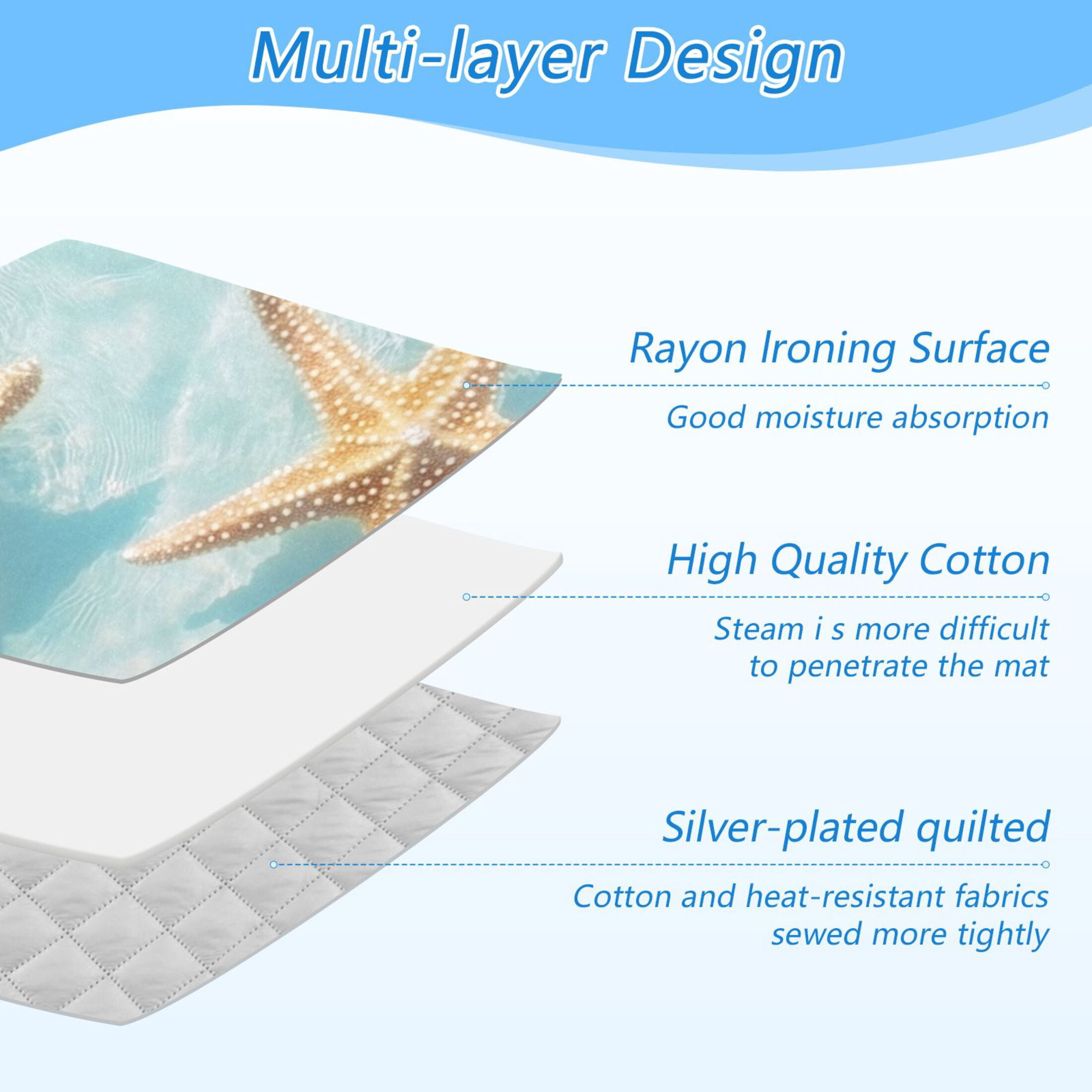 Starfishes in Water Ironing Mat Blanket Portable Travel Ironing Pad Heat Resistant Pad 47.2" x 27.6”