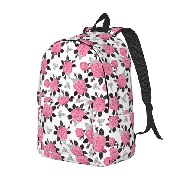 Balery Rose Flowers Mochila Clásica Impresa Básica para Viaje, Mochila Escolar Resistente al Agua, Mochila de Lona con Correas Ajustables-Medium