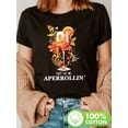 thumbnail image 1 of Women's Aperollin Cocktail Print T-Shirt - 100% Cotton Short Sleeve Crew Neck Casual Top with Bold Lettering & Floral Design, Semi-Sheer Black Shirt for Summer & Spring, Machine Washable, Spr, 1 of 6