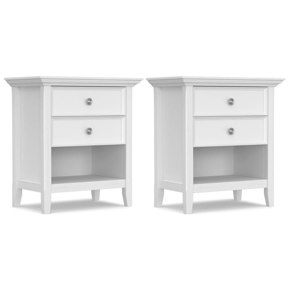 Simpli Home Amherst 24 inch Solid Wood Traditional Bedside Table in White (Set of 2)