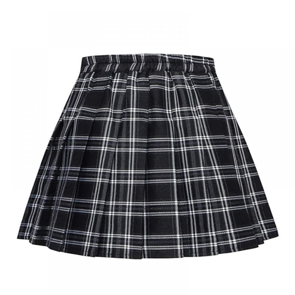 Uccdo Girls Plaid Pleated Skirt with Shorts School Girls Uniform Mini Skirts High Waist ALine