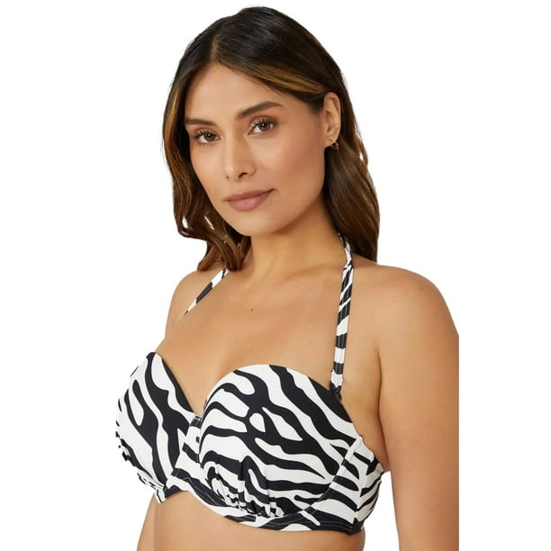 Gorgeous - Top de Bikini Estampado de Cebra para Mujer (Blanco, Negro)