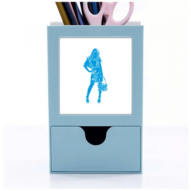 Azul Moda mujer hermosa Tarjeta de clip de pluma del gestor de suministros de oficina