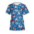 thumbnail image 1 of LSLJS Women's Fashion Short Sleeve V-Neck Tops Working Uniform Printing Pocket Blouse Tops, Christmas Scrub Tops, 1 of 4