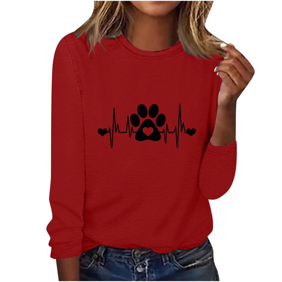 Levmjia Womens Tops 3/4 Sleeve Round Neck Blouse Casual Cute Printed Pullover Tee Soft Polyester Comfortable Shirt For Spring Fall Daily Wear