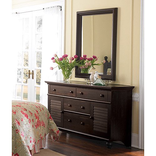 Sauder Harbor View Dresser and Mirror, Antiqued paint