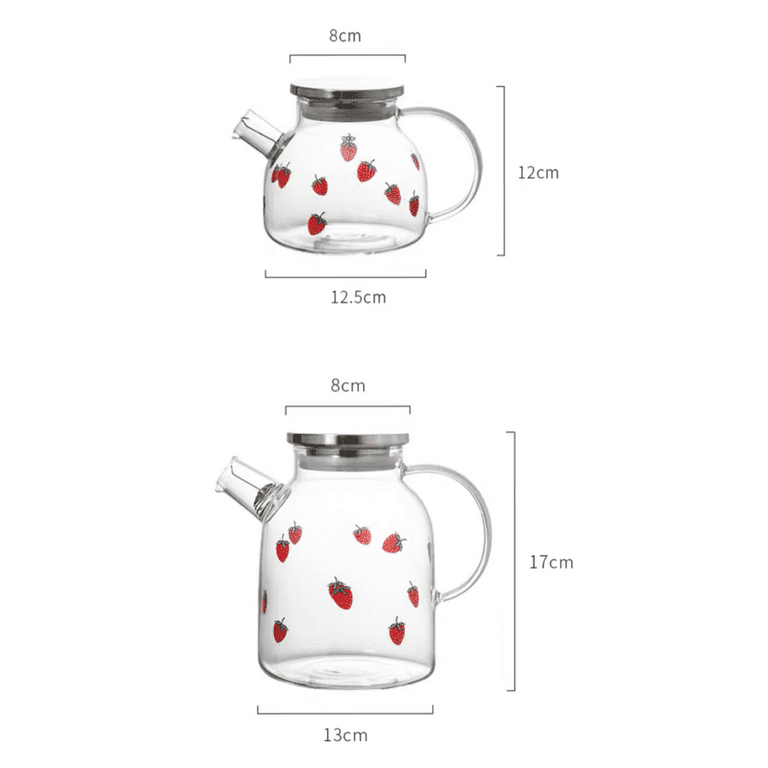 Kawaii Strawberry Glass Cold Water Pot Large Capacity Juice Fruit Teapot  Heat Resistant Glass Kettle For Boiling Water Cute Cups