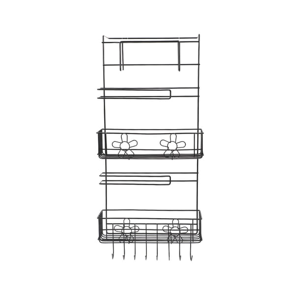 1pc Iron Storage Rack Refrigerator Rack Wall Hanging Shelf Refrigerator Side Seasoning Rack (Black)