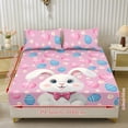 thumbnail image 2 of COEQINE Twin Sheet Set Stretchy Fitted Bed Sheet Comfy Fade Resistant Bedsheet & Pillowcases with All Around Elastic Stay in Place for Home Decor, Easter Bunny Egg Flower Pink, 2 of 5