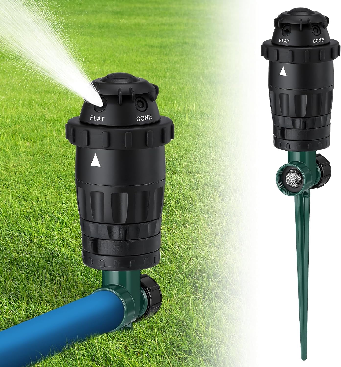 LSKJGA-Sturdy Aluminum Alloy Spike Sprinklers for Yard - Adjustable Spray Coverage & 5 Spray Patterns Lawn Sprinkler, Efficient Irrigation System for Medium Garden Uneven Ground