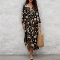 thumbnail image 4 of Xixirimido Boho Floral Hummingbird Print Flowy Summer Dresses for Women 3/4 Sleeve V Neck Dress Casual Linen Dress Loose Swing Midi Dresses for Travel Beach 3XL, 4 of 6