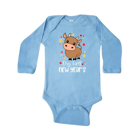 

Inktastic My 1st New Years Cute Ox Gift Baby Boy or Baby Girl Long Sleeve Bodysuit