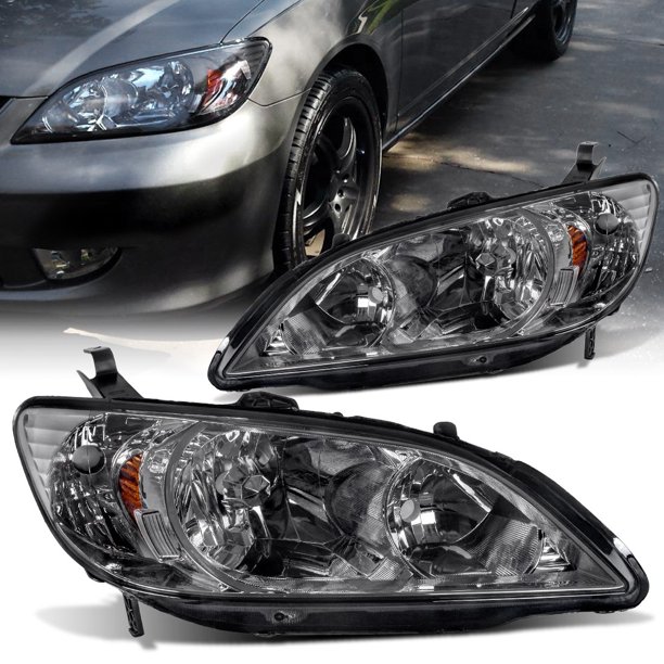 For 2004 2005 Honda Civic Headlight Assembly Smoke Housing Headlamps Replacement With Amber Replector Driver And Passenger Side Walmart Com Walmart Com
