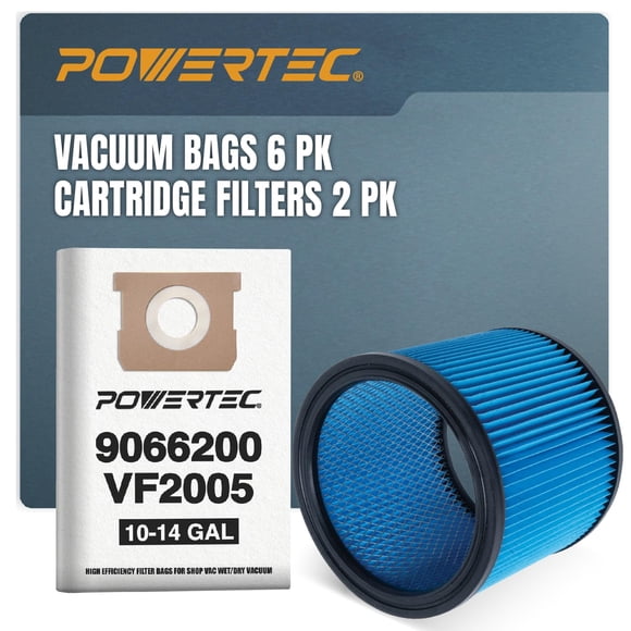 Bolsas para Aspiradora de Taller y Filtros de Cartucho POWERTEC 90662 6PK 2PK