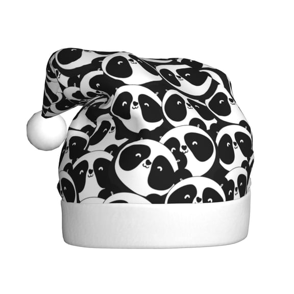 Fuzoiu Panda1 Print Santa Hat Christmas Hat for Adults,Santa Hats with Pompom, Unisex Xmas Holiday Hat for Christmas New Year Festive Party Supplies