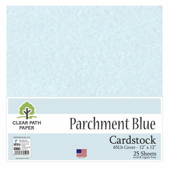Parchment Blue Cardstock - 12 x 12 inch - 65Lb Cover - 25 Sheets - Clear Path Paper