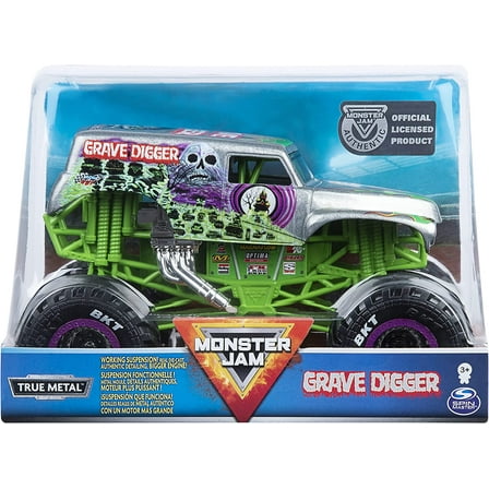 Monster Jam, Official Grave Digger Monster Truck, Die-Cast Vehicle, 1:24 Scale 1:24 Die Cast Truck Grave Digger (Silver)